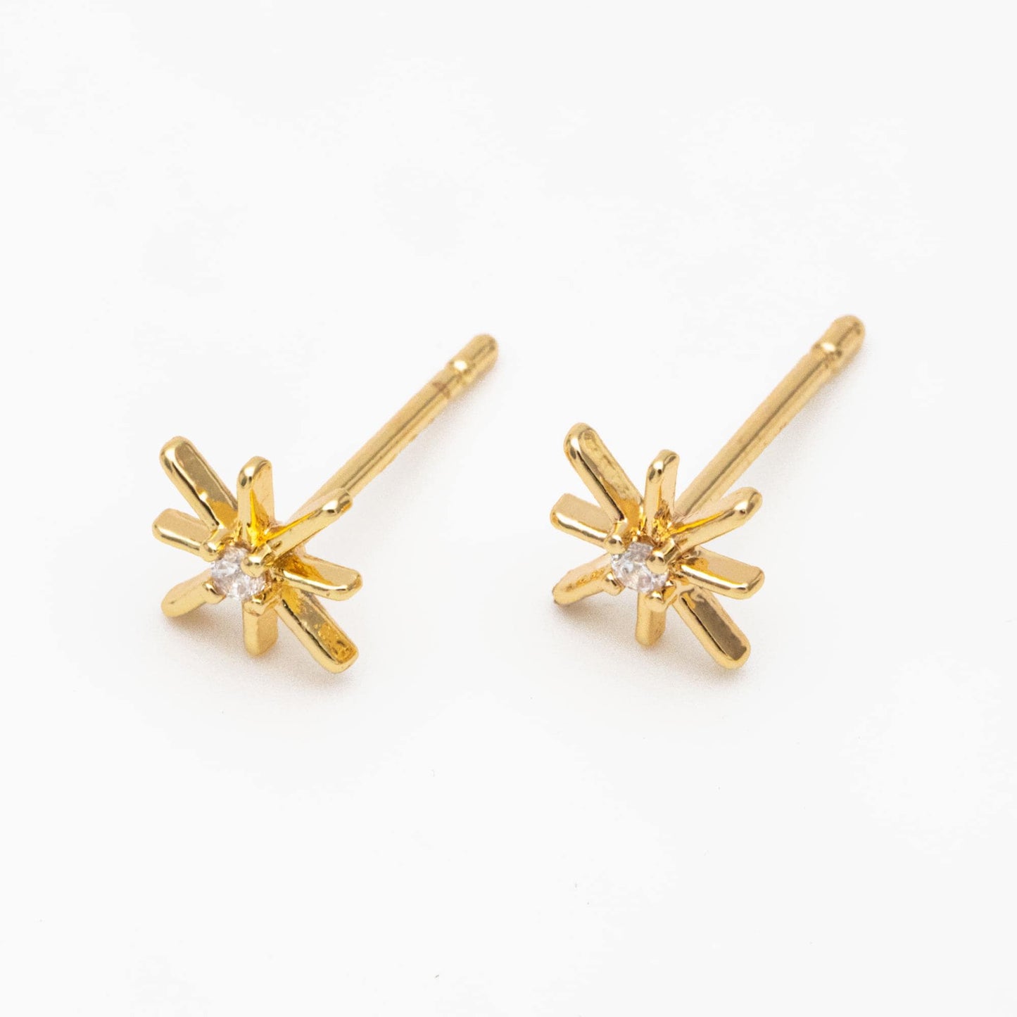 10pcs CZ Paved North Star Earrings 7.5mm, Real Gold Plated Brass Star Stud Earrings (#GB-3041-H)