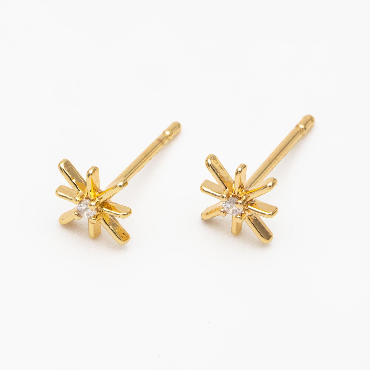 10pcs CZ Paved North Star Earrings 7.5mm, Real Gold Plated Brass Star Stud Earrings (#GB-3041-H)