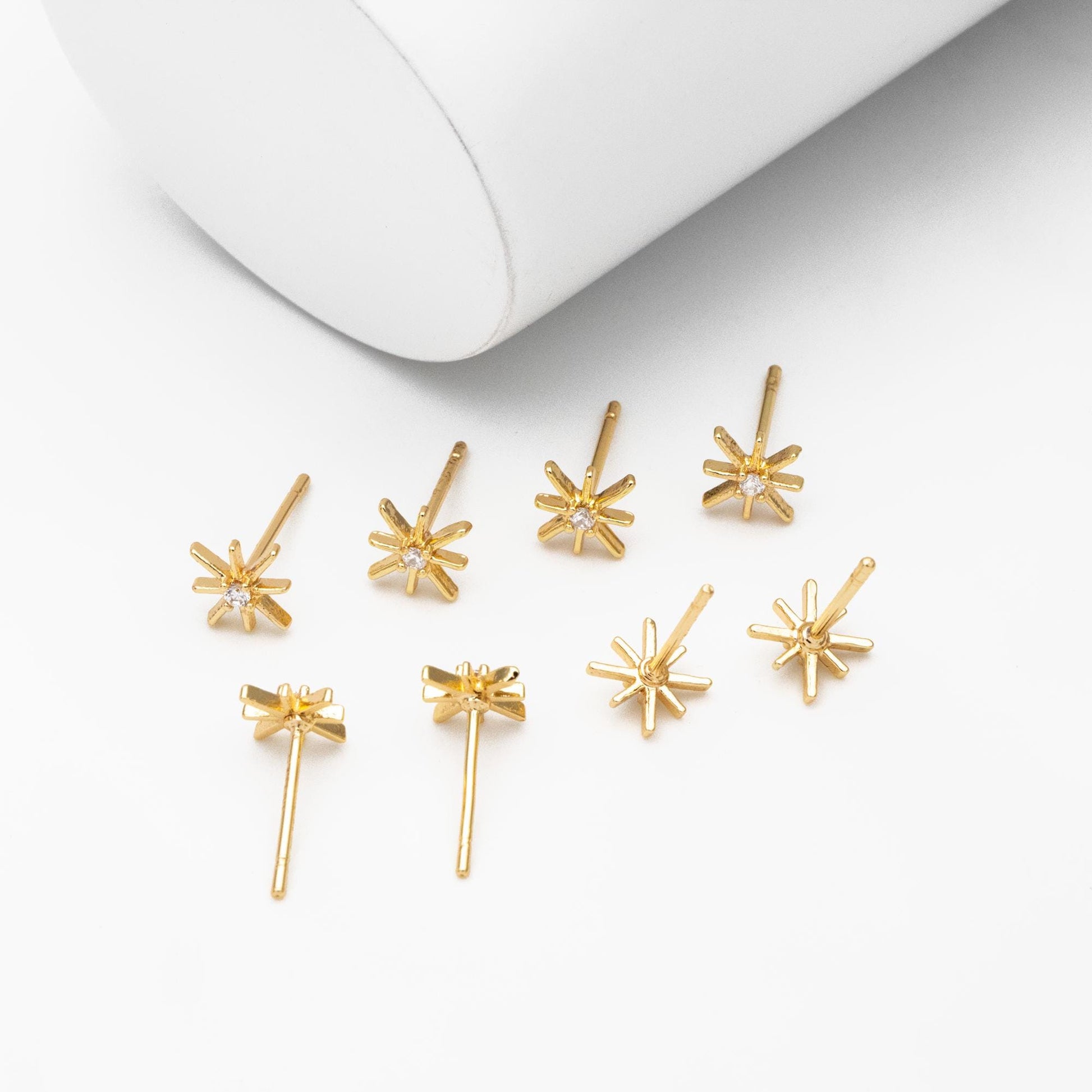 10pcs CZ Paved North Star Earrings 7.5mm, Real Gold Plated Brass Star Stud Earrings (#GB-3041-H)