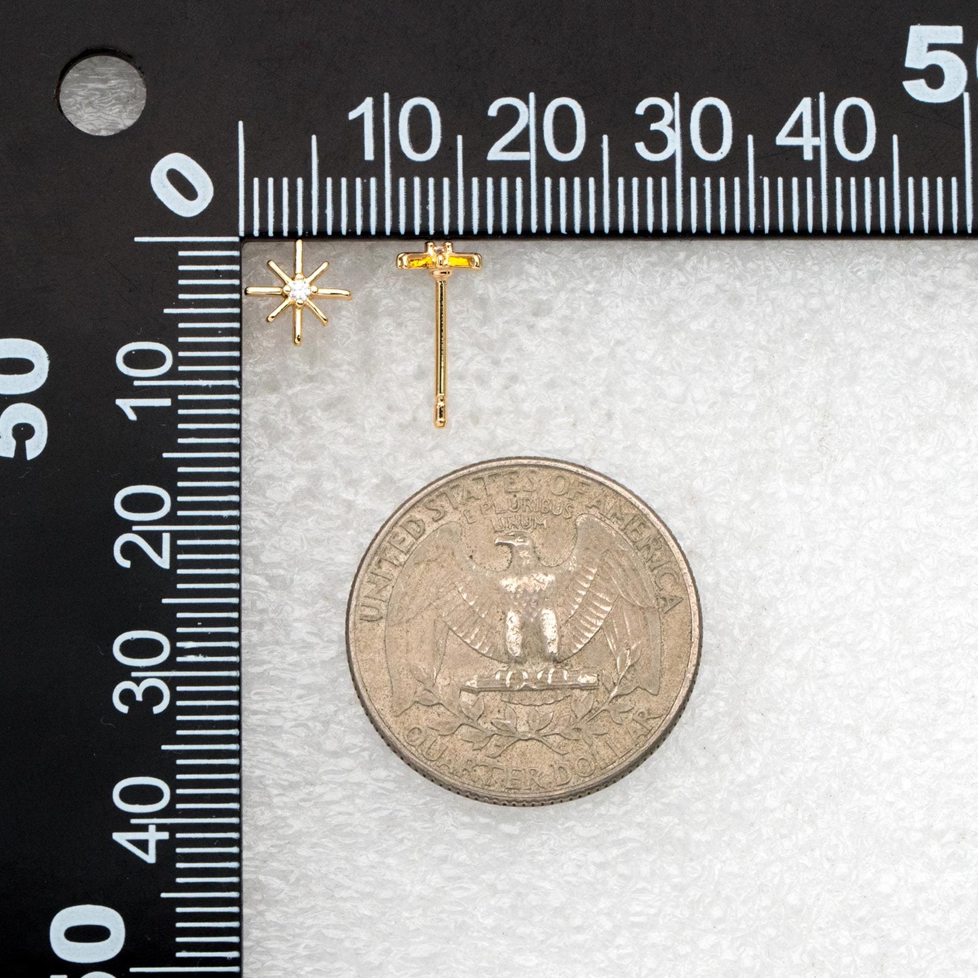 10pcs CZ Paved North Star Earrings 7.5mm, Real Gold Plated Brass Star Stud Earrings (#GB-3041-H)