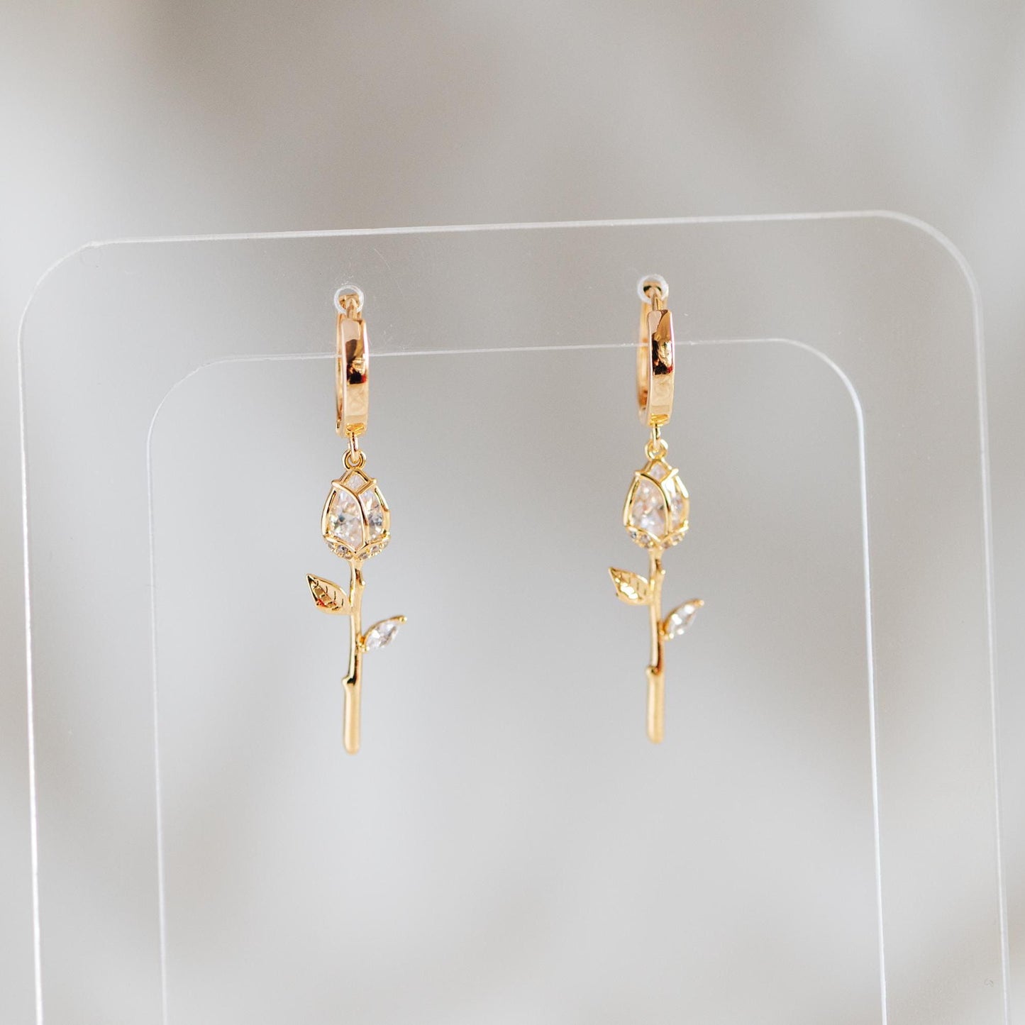 4pcs Gold CZ Flower Charms, 18K Gold plated Brass, Cubic Zirconia Rose Pendants, Clear/ Pinkish Red (GB-3579-I)