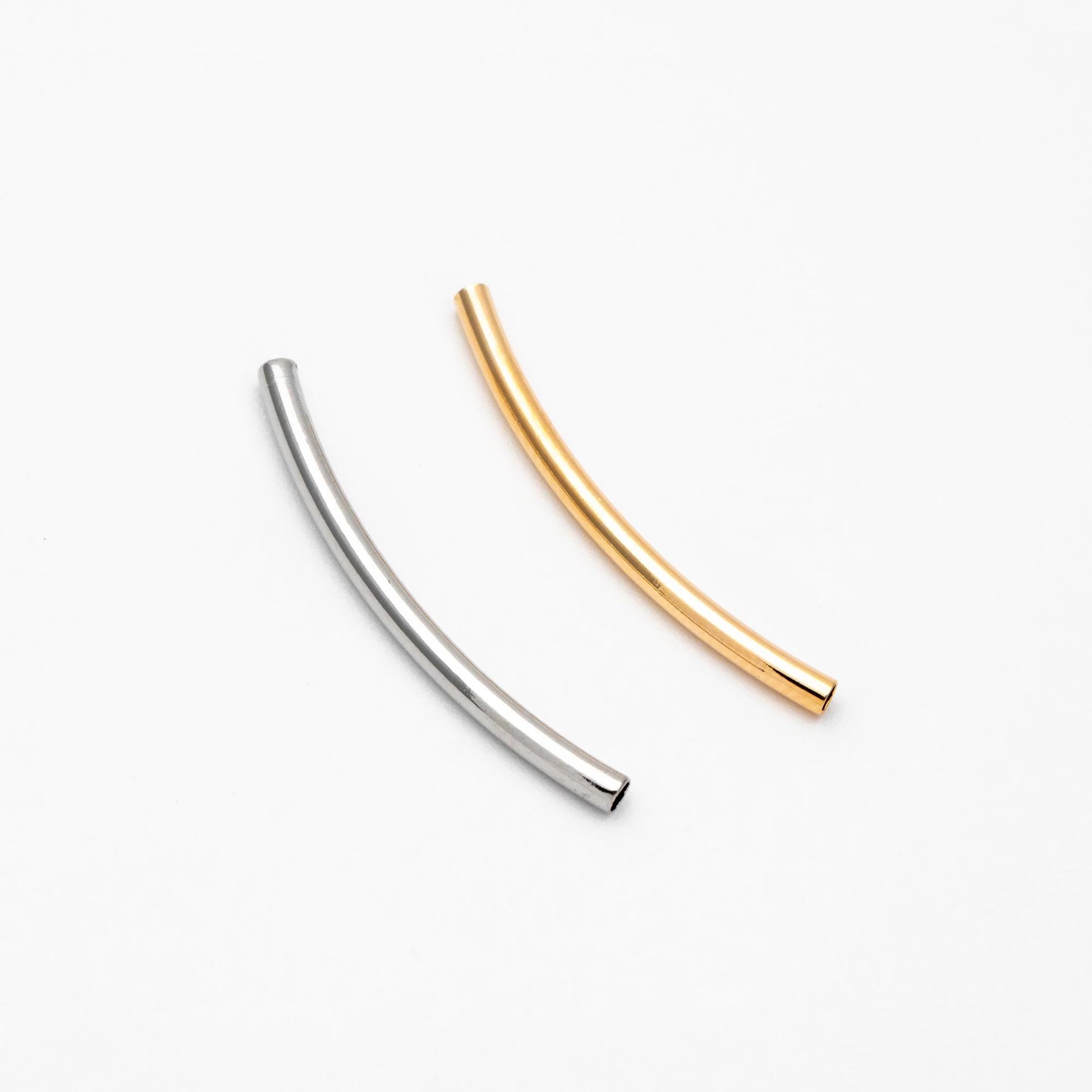 20pcs Gold/ Silver Curved Tube Beads 29x2mm , Real Gold/ Rhodium plated Brass Tube Spacers (GB-046-C)