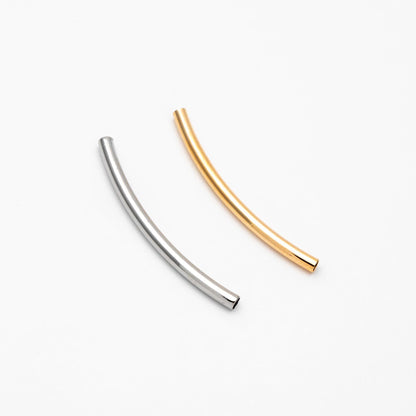 20pcs Gold/ Silver Curved Tube Beads 29x2mm , Real Gold/ Rhodium plated Brass Tube Spacers (GB-046-C)