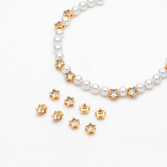 10pcs Gold plated Brass Rhinestone Star Spacer Beads 7mm (GB-123)
