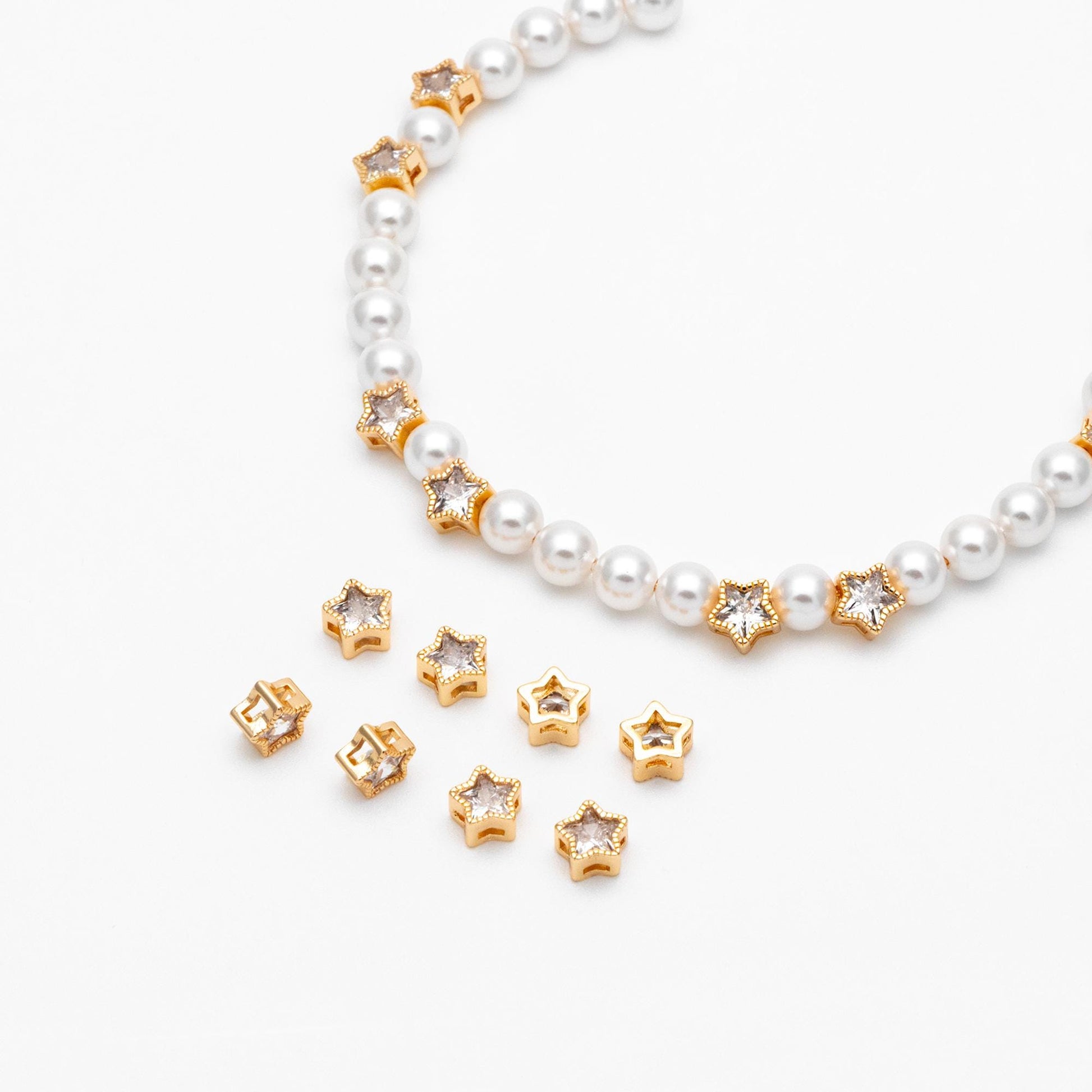 10pcs Gold plated Brass Rhinestone Star Spacer Beads 7mm (GB-123)