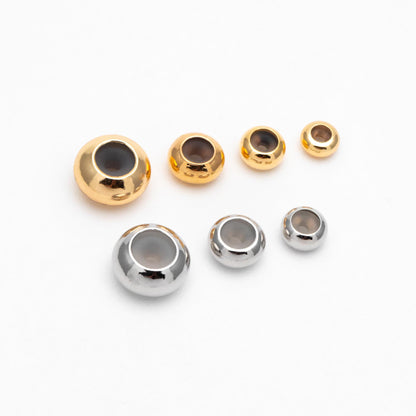 10pcs Gold/ Silver Tone Rondelle Rubber Stopper Beads 4/ 4.5/ 5.5/ 7.5mm, Gold/ Rhodium plated Brass Charm Holder Connector (GB-328)