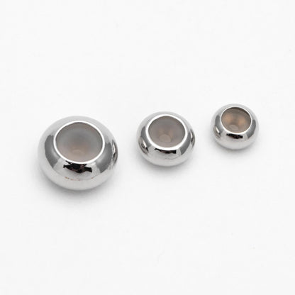 10pcs Gold/ Silver Tone Rondelle Rubber Stopper Beads 4/ 4.5/ 5.5/ 7.5mm, Gold/ Rhodium plated Brass Charm Holder Connector (GB-328)