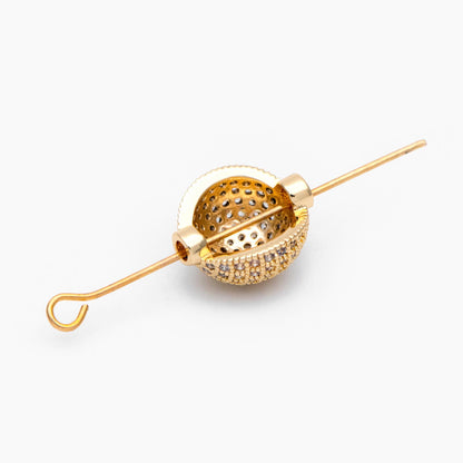 4pcs CZ pave Gold Hemisphere spacer Beads, Gold Plated Brass Connector (GB-1074)