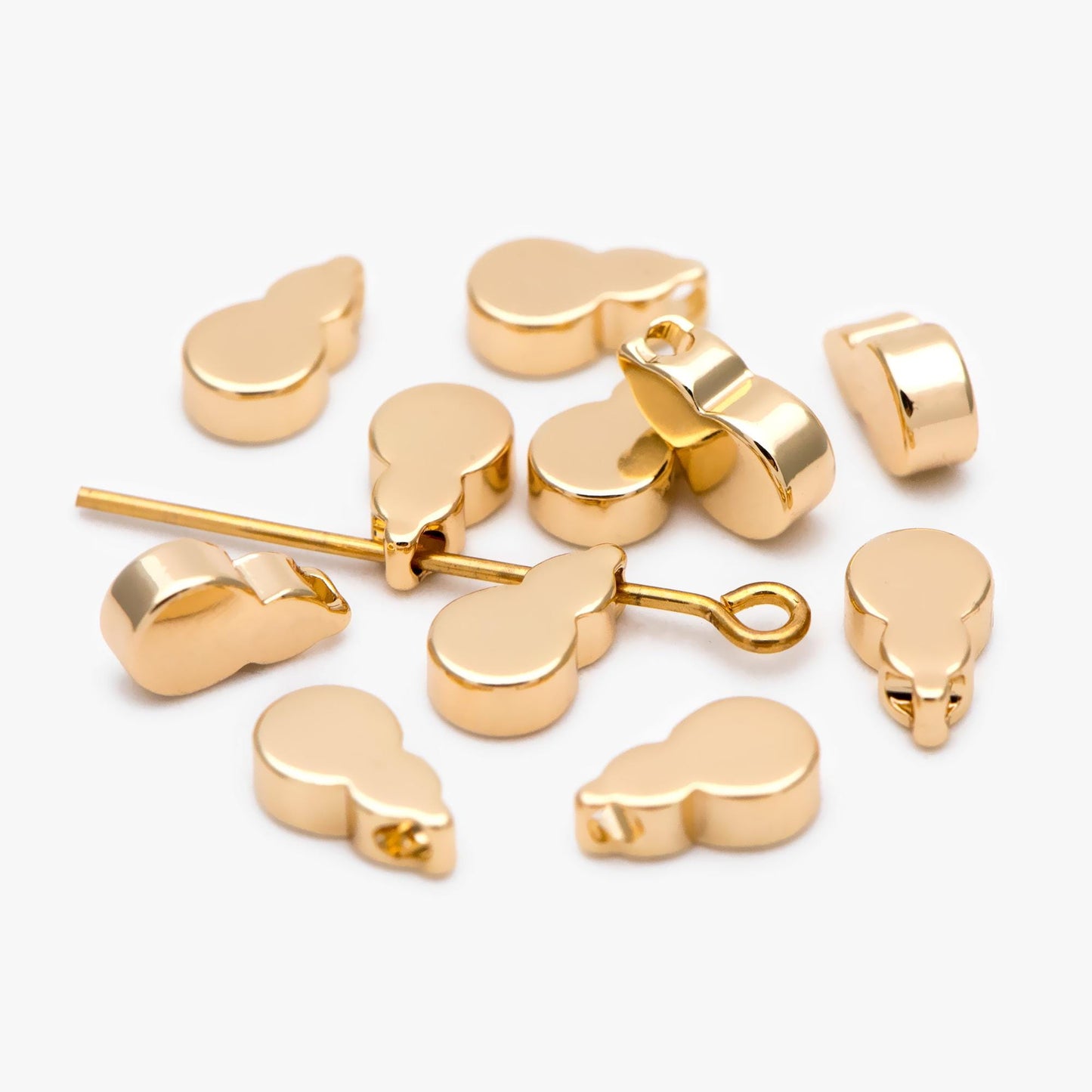 20pcs Gold Gourd Spacer Beads 8x5mm, Mini Gourd Charm Pendants (GB-2476)