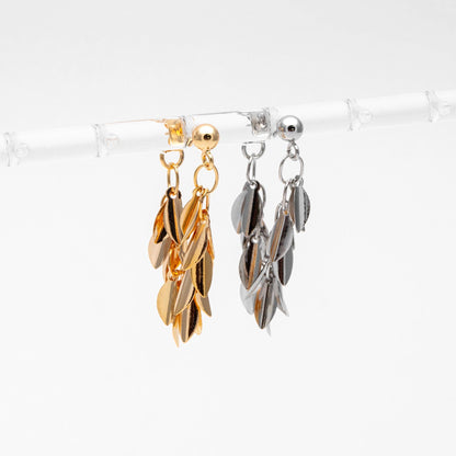 4pcs Gold/ Silver Tone Leaf Chain Earrings, Front Back Earrings, Tassel Ear Jacket (GB-4634)