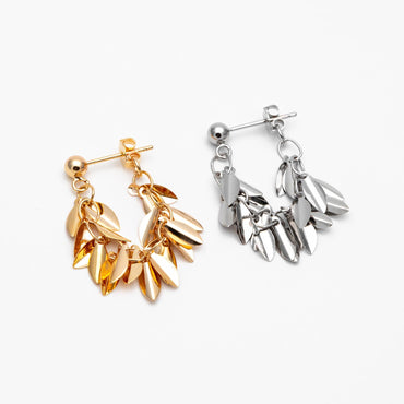 4pcs Gold/ Silver Tone Leaf Chain Earrings, Front Back Earrings, Tassel Ear Jacket (GB-4634)