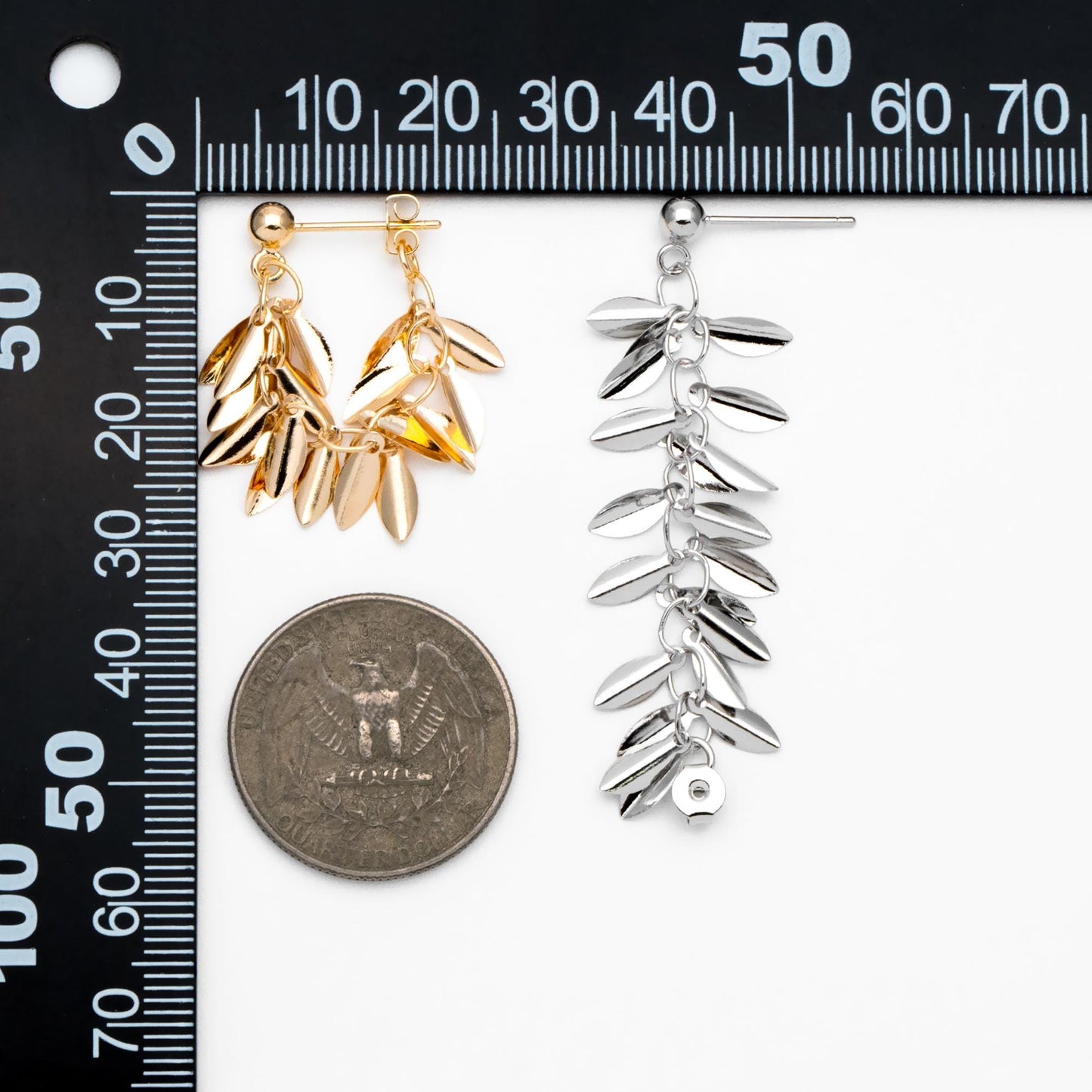 4pcs Gold/ Silver Tone Leaf Chain Earrings, Front Back Earrings, Tassel Ear Jacket (GB-4634)