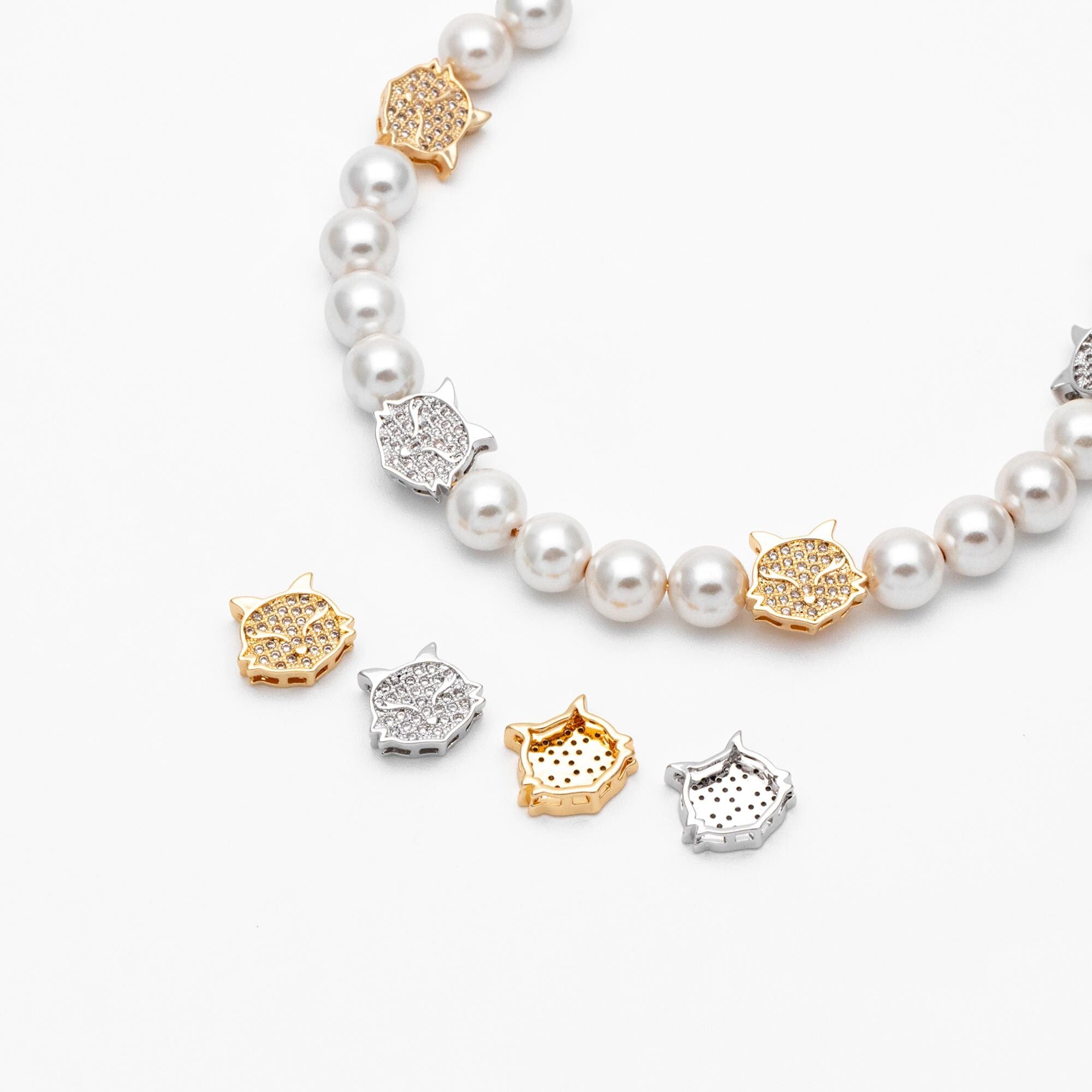 4pcs CZ Micro Pave Fox Charms 12x10mm, Real Gold/ Silver Rhodium plated Brass Fox Beads Connectors (GB-180)