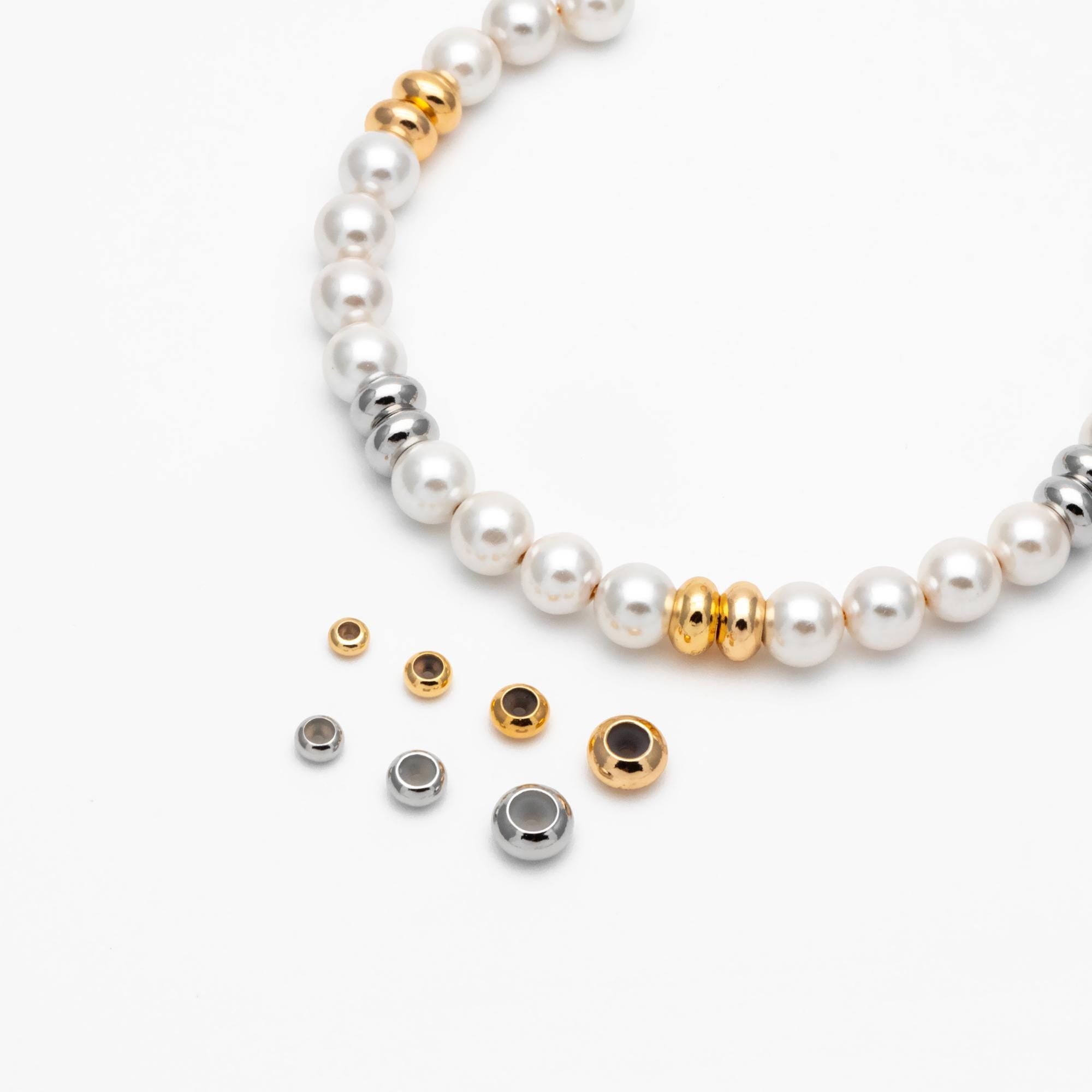 10pcs Gold/ Silver Tone Rondelle Rubber Stopper Beads 4/ 4.5/ 5.5/ 7.5mm, Gold/ Rhodium plated Brass Charm Holder Connector (GB-328)