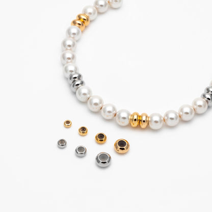 10pcs Gold/ Silver Tone Rondelle Rubber Stopper Beads 4/ 4.5/ 5.5/ 7.5mm, Gold/ Rhodium plated Brass Charm Holder Connector (GB-328)