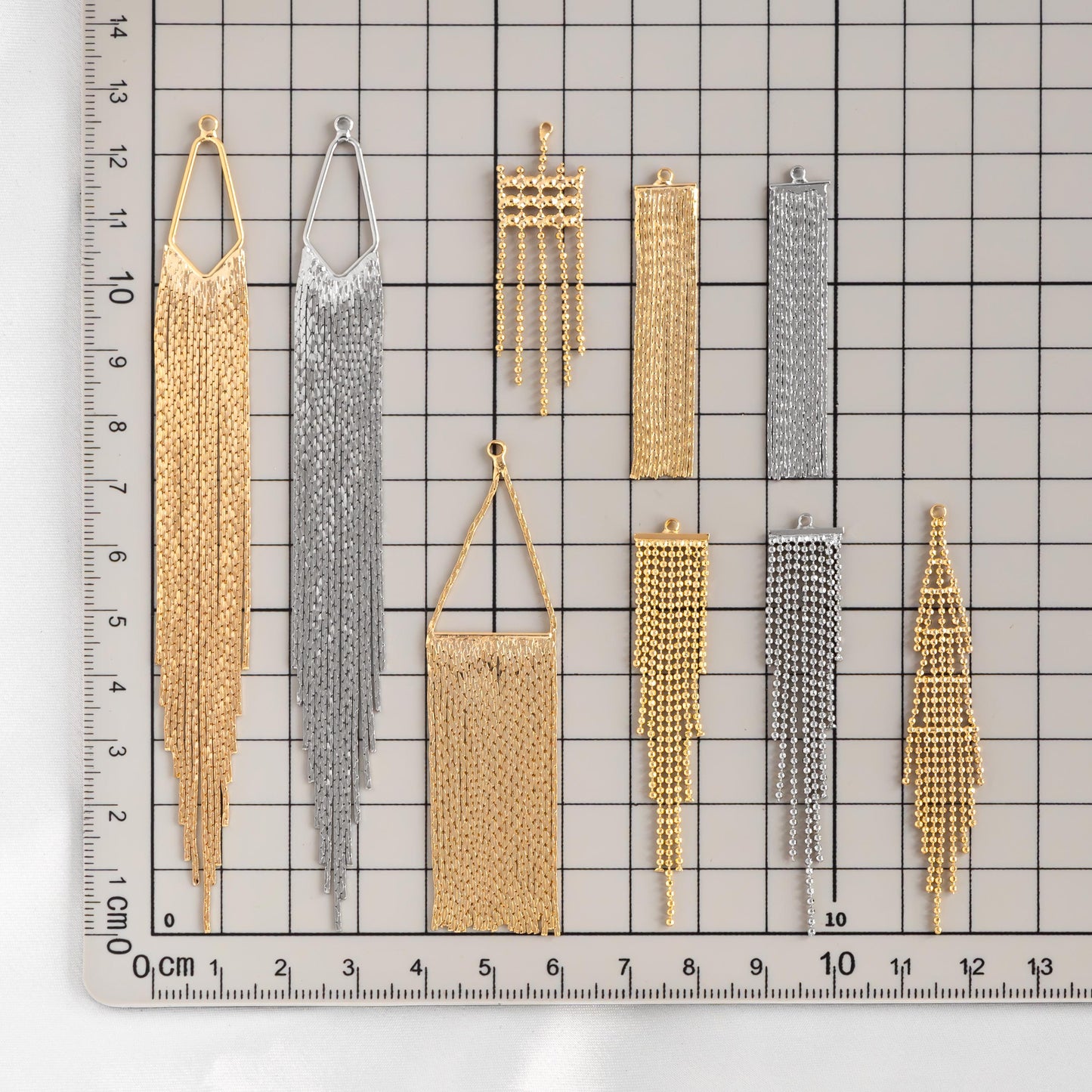 4pcs Gold/ Silver Tone Chain Long Tassels, 18K Gold/ Rhodium plated Brass Tassel, Earring Charm Pendants (GB-945)