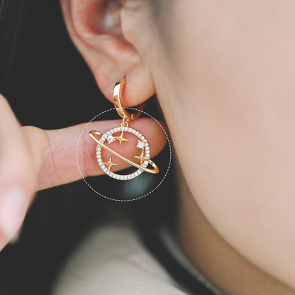 4pcs CZ pave Gold Saturn Charms , Gold plated Brass Planet Pendants, DIY Earring Necklace Components (GB-1173)