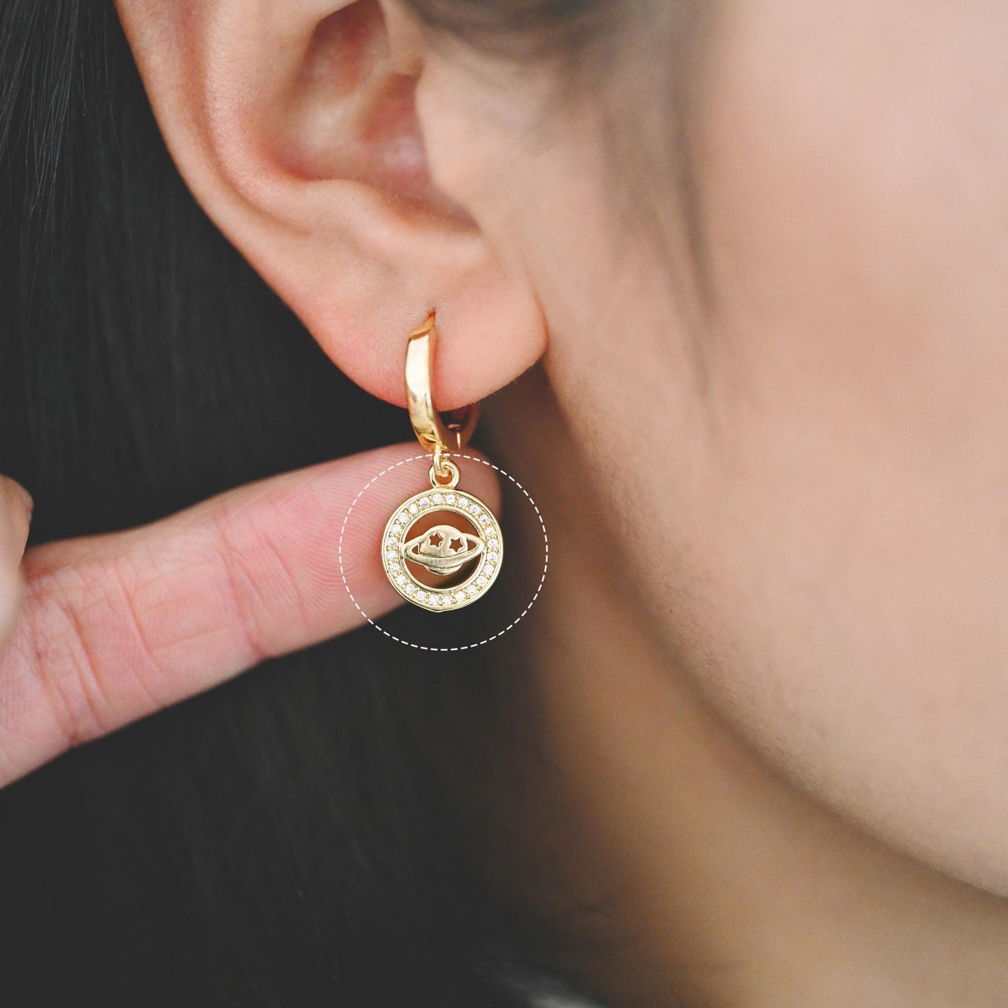 4pcs CZ pave Gold Saturn Charms , Gold plated Brass Planet Pendants, DIY Earring Necklace Components (GB-1173)