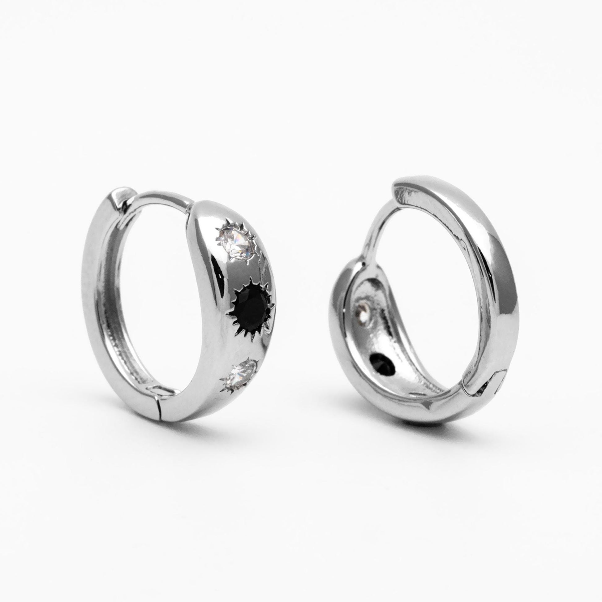 4pcs Black/ Blue CZ Pave Sun Hoop Earrings, Dainty Huggie Earrings, Minimalist Earring, Gold Hoops Earring (GB-3800)