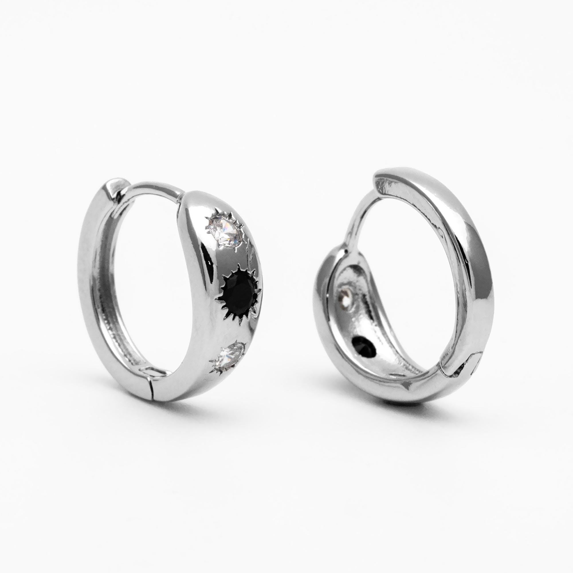 4pcs Black/ Blue CZ Pave Sun Hoop Earrings, Dainty Huggie Earrings, Minimalist Earring, Gold Hoops Earring (GB-3800)