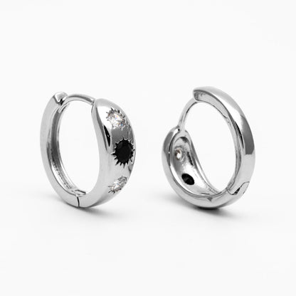 4pcs Black/ Blue CZ Pave Sun Hoop Earrings, Dainty Huggie Earrings, Minimalist Earring, Gold Hoops Earring (GB-3800)