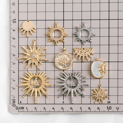 4pcs CZ Pave Gold/ Silver Sun Charms, 18K Gold/ Rhodium plated Brass, Sun Pendants (GB-2259)