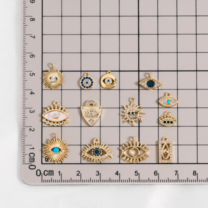 4pcs Gold plated Evil Eye Charms, CZ Pave Eye Pendants, 18K Gold plated Brass, Mystic Eye Jewelry Findings Supplies (GB-1819)
