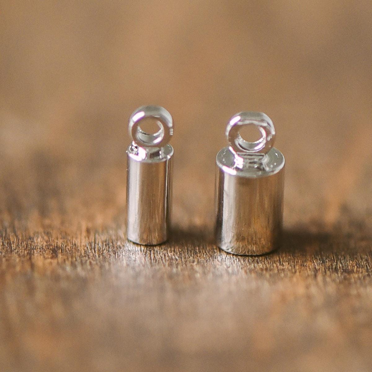 20pcs Gold/ Silver Tone Barrel Cord End Caps, 1.5/ 2/ 3/ 4.5/ 6/ 8mm Multi Size, Glue on End Caps for Leather Tassel Chain (GB-095)