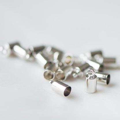 20pcs Gold/ Silver Tone Barrel Cord End Caps, 1.5/ 2/ 3/ 4.5/ 6/ 8mm Multi Size, Glue on End Caps for Leather Tassel Chain (GB-095)