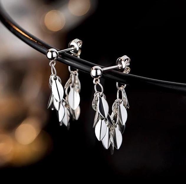 4pcs Gold/ Silver Tone Leaf Chain Earrings, Front Back Earrings, Tassel Ear Jacket (GB-4634)