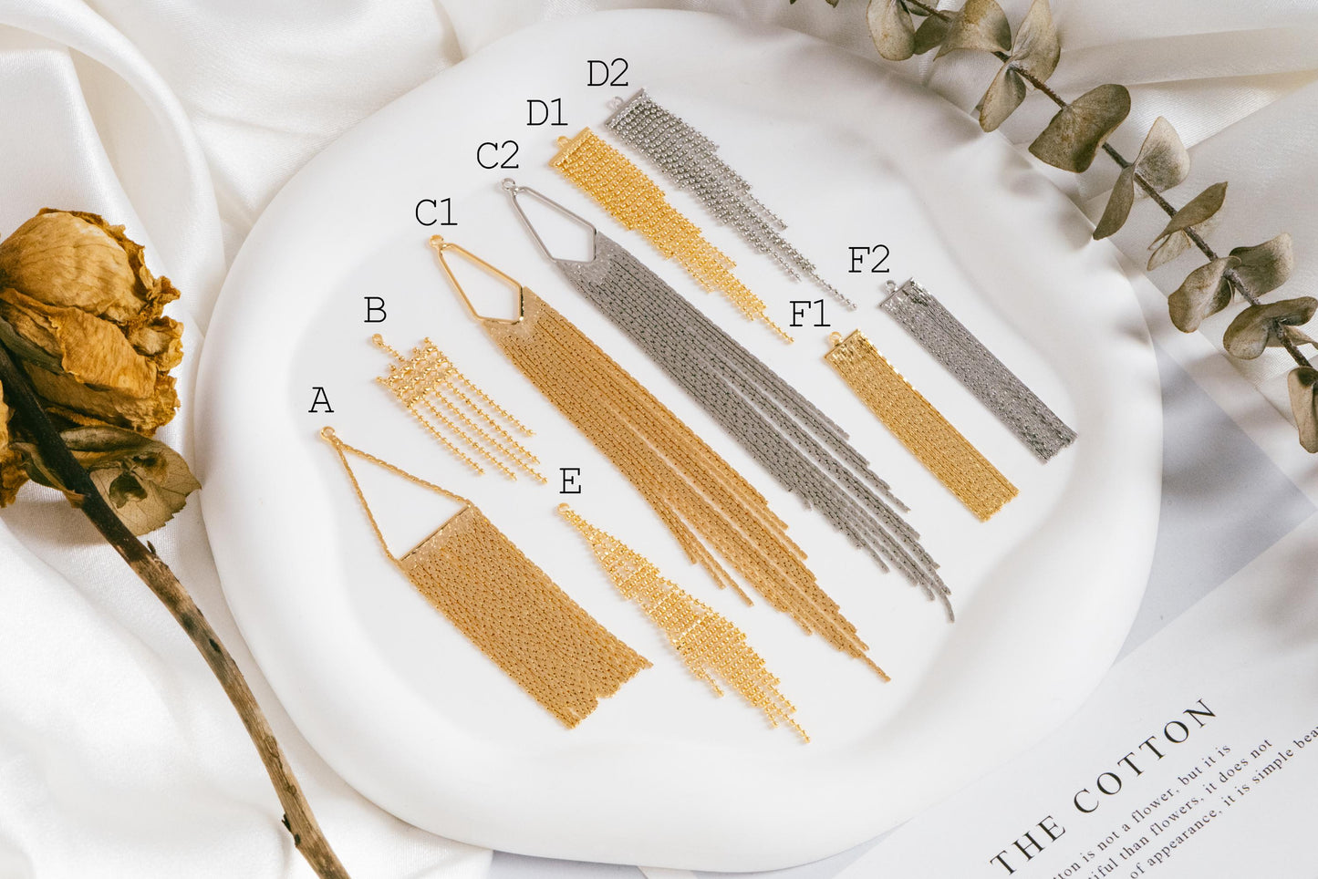 4pcs Gold/ Silver Tone Chain Long Tassels, 18K Gold/ Rhodium plated Brass Tassel, Earring Charm Pendants (GB-945)