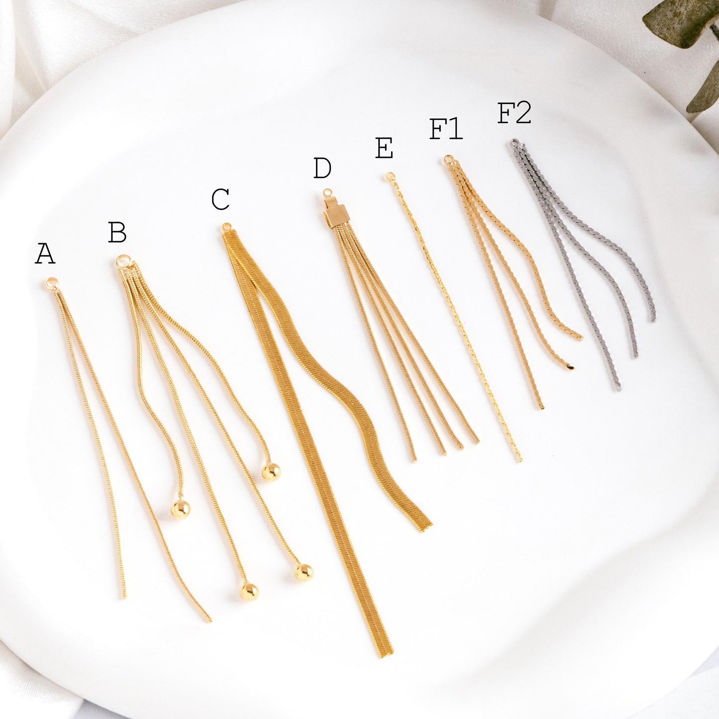 4pcs Chain Tassel Charms, Gold/ Rhodium plated Brass, Tassel Earring Components (GB-3523)