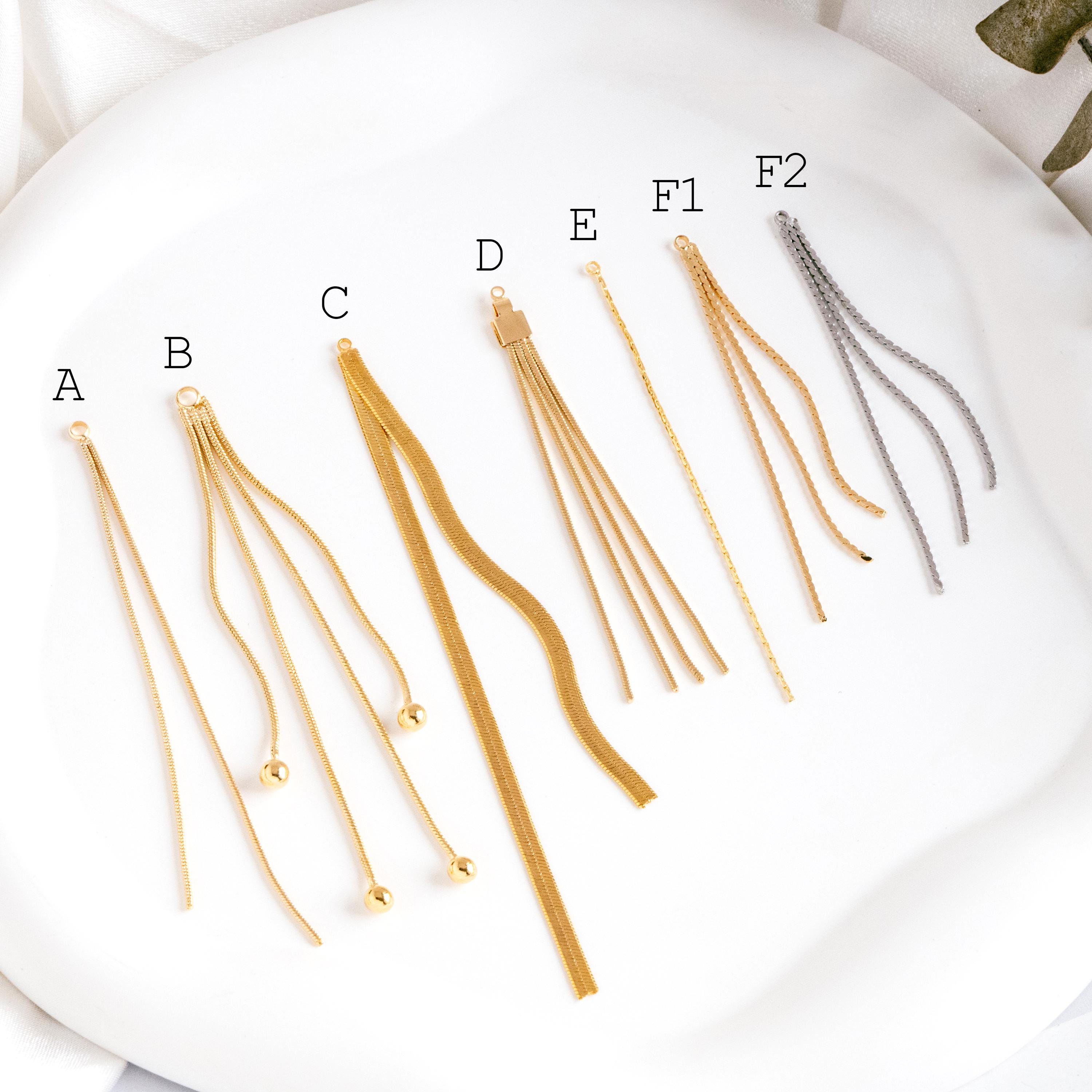 4pcs Chain Tassel Charms, Gold/ Rhodium plated Brass, Tassel Earring Components (GB-3523)