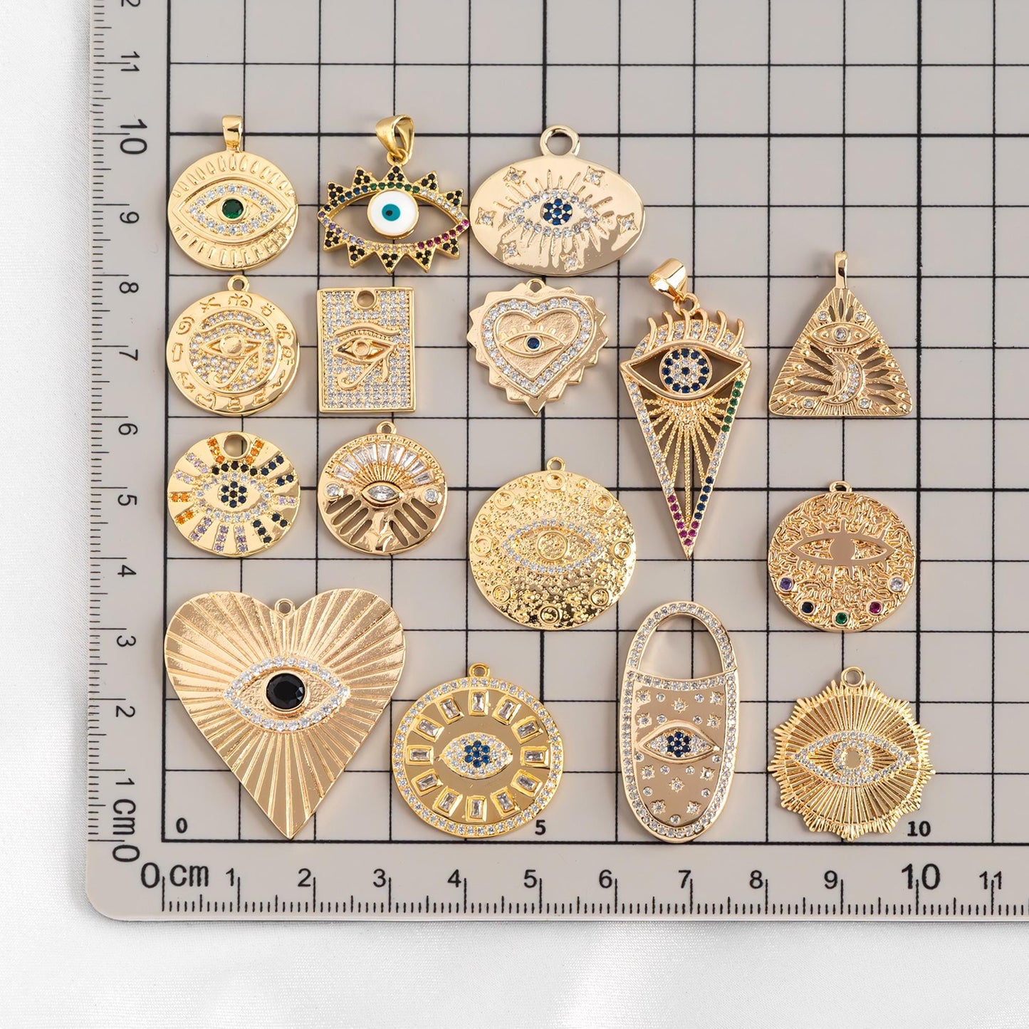 4pcs CZ pave Evil Eye Charms, 18K Gold plated Brass, Greek Eye Pendants for Earring/ Necklace, DIY Handmade Jewelry Component (GB-1527)