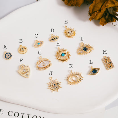 4pcs Gold plated Evil Eye Charms, CZ Pave Eye Pendants, 18K Gold plated Brass, Mystic Eye Jewelry Findings Supplies (GB-1819)