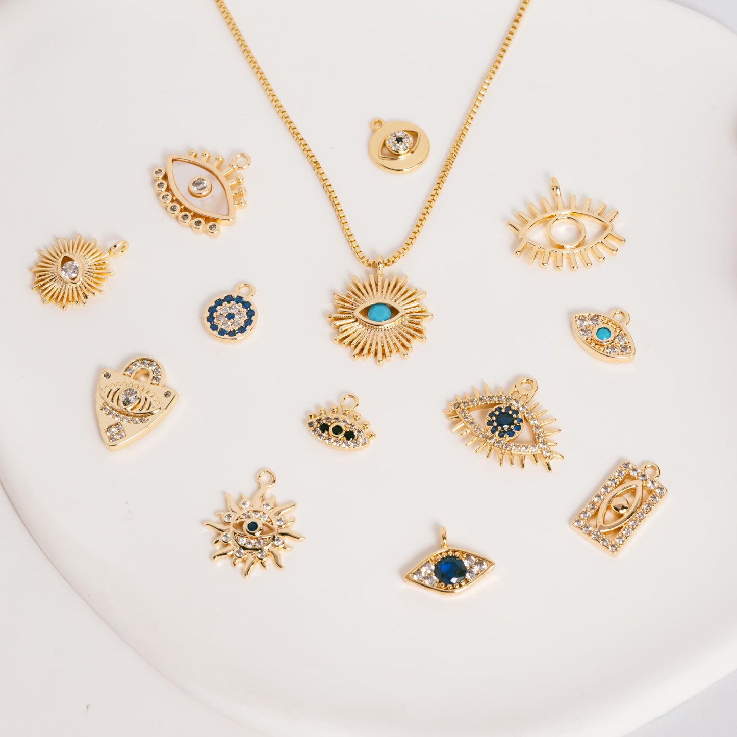 4pcs Gold plated Evil Eye Charms, CZ Pave Eye Pendants, 18K Gold plated Brass, Mystic Eye Jewelry Findings Supplies (GB-1819)