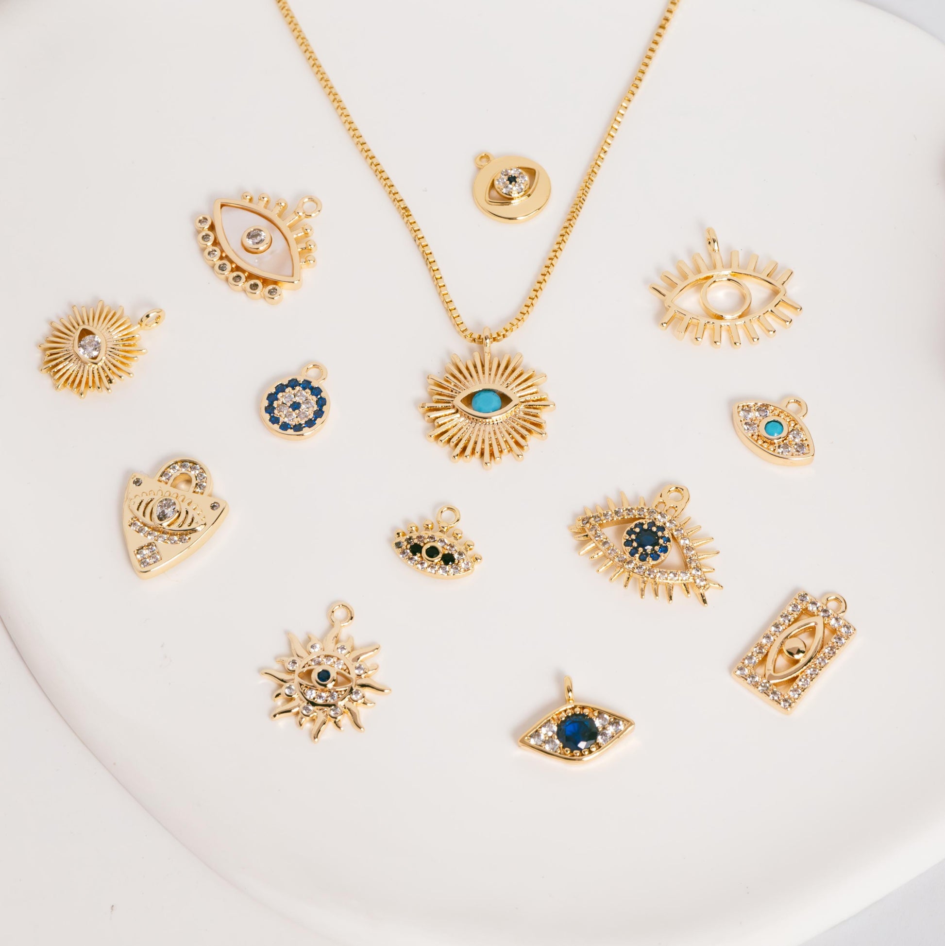 4pcs Gold plated Evil Eye Charms, CZ Pave Eye Pendants, 18K Gold plated Brass, Mystic Eye Jewelry Findings Supplies (GB-1819)