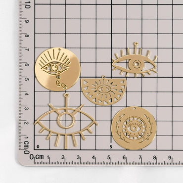 4pcs Gold Evil Eye Charm, 18K Gold plated Brass Eye Pendants (GB-1435)
