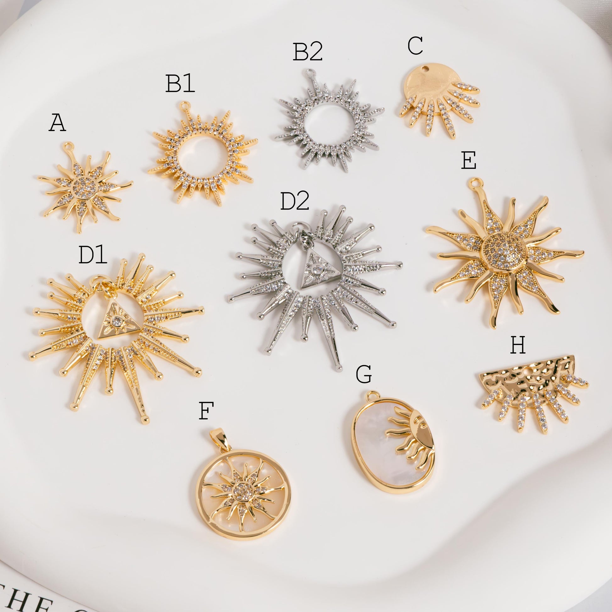 4pcs CZ Pave Gold/ Silver Sun Charms, 18K Gold/ Rhodium plated Brass, Sun Pendants (GB-2259)