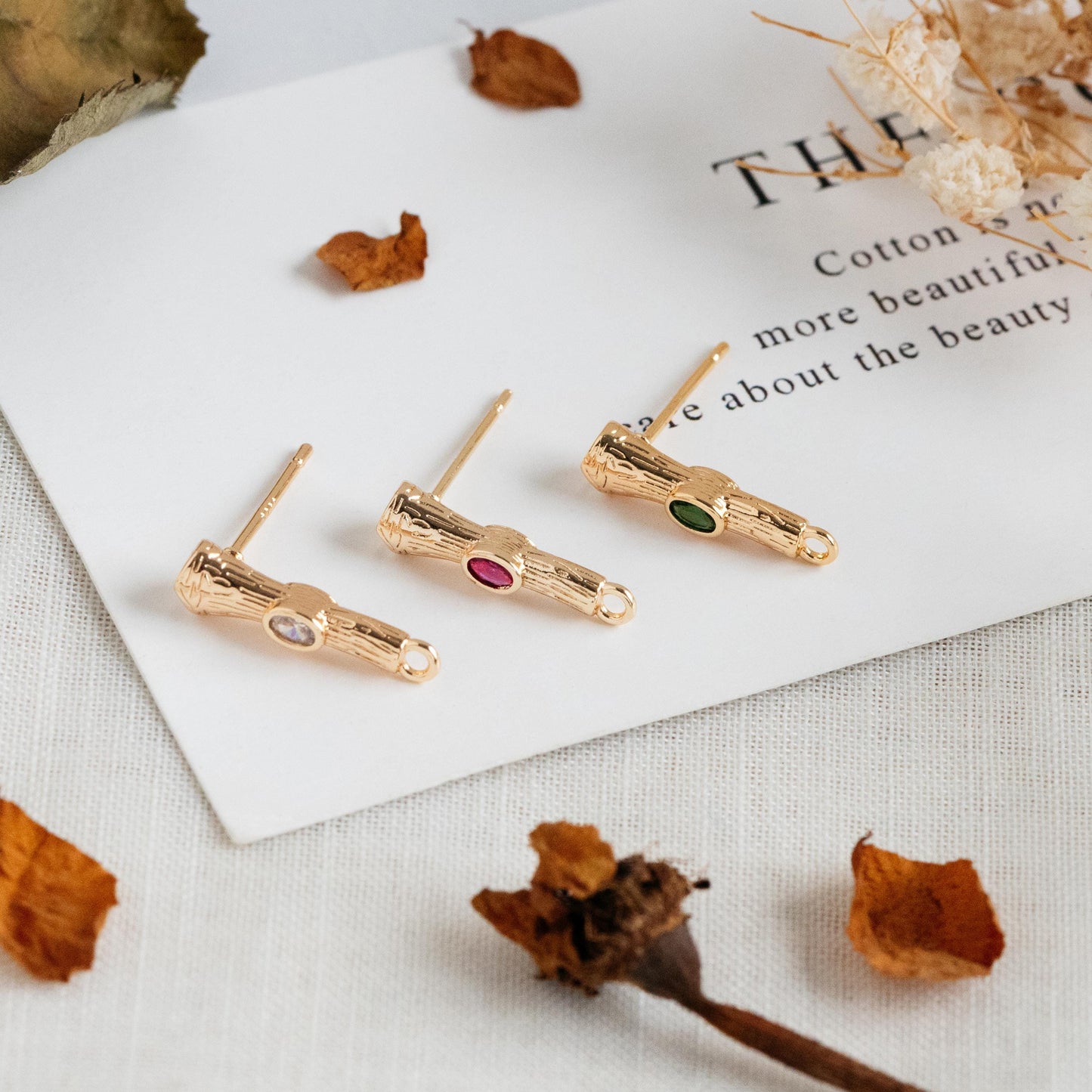 10pcs CZ Pave Bar Earring Studs 16mm, Gold Ear Findings, Stick Earrings (#GB-3228)