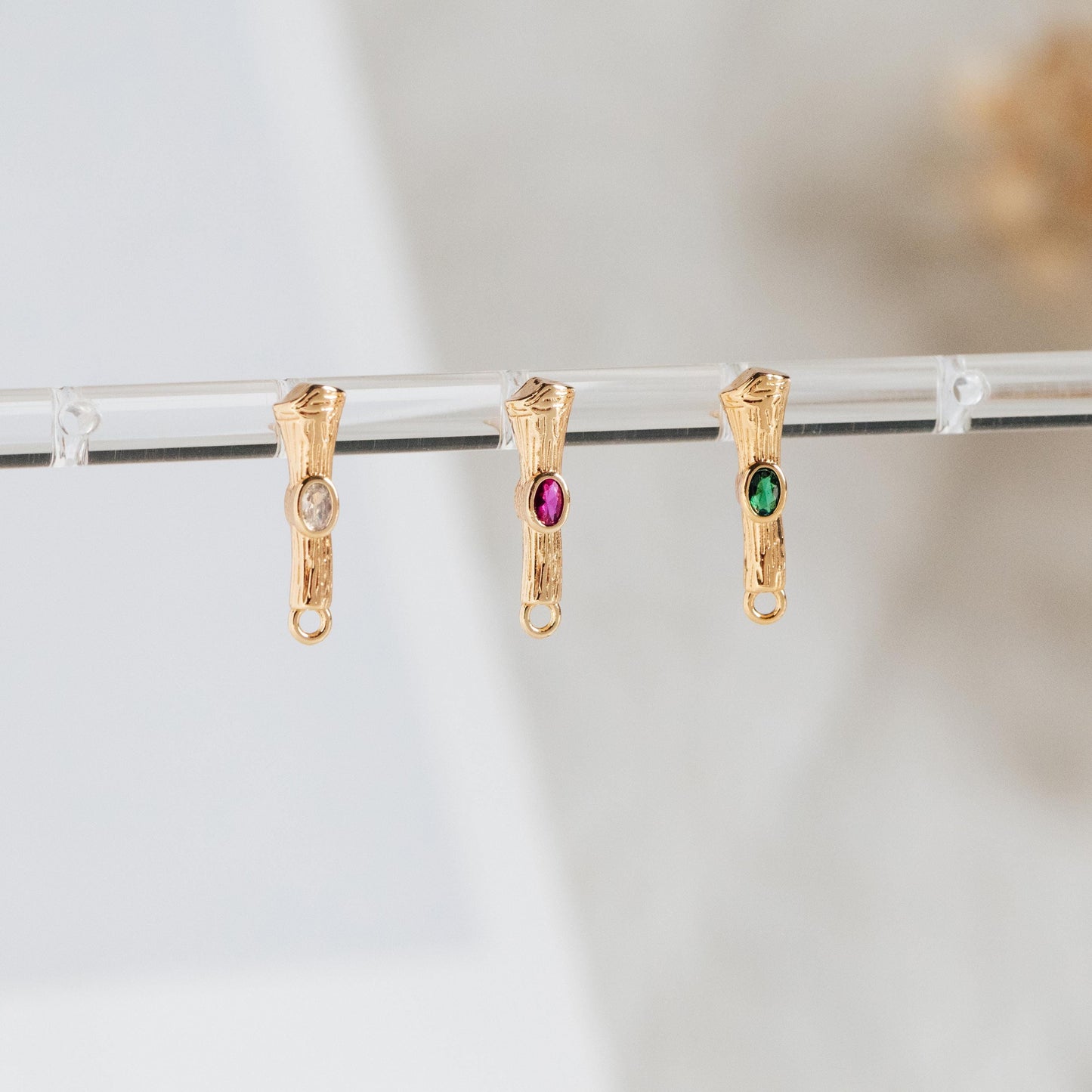 10pcs CZ Pave Bar Earring Studs 16mm, Gold Ear Findings, Stick Earrings (#GB-3228)