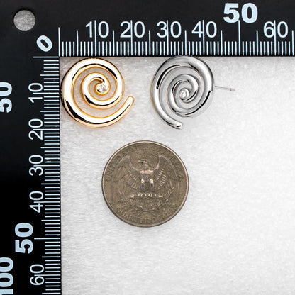 4pcs CZ Pave Gold/ Silver Tone Vortex Earrings, 18K Real Gold/ Rhodium plated Brass, Minimalist Stud Earrings (GB-4637)