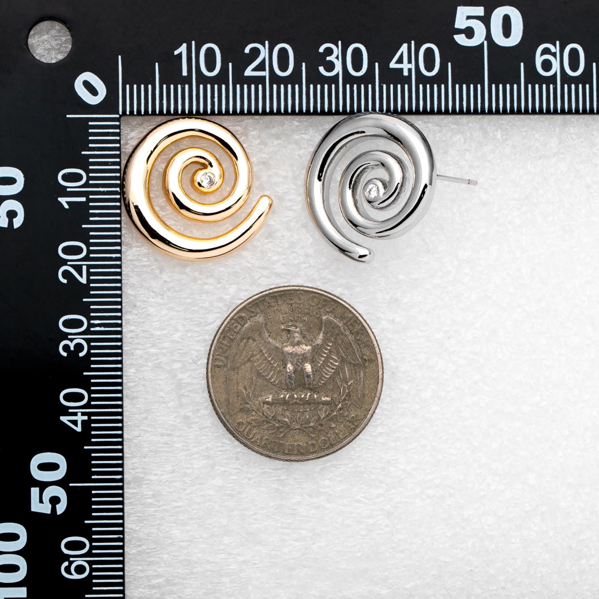 4pcs CZ Pave Gold/ Silver Tone Vortex Earrings, 18K Real Gold/ Rhodium plated Brass, Minimalist Stud Earrings (GB-4637)