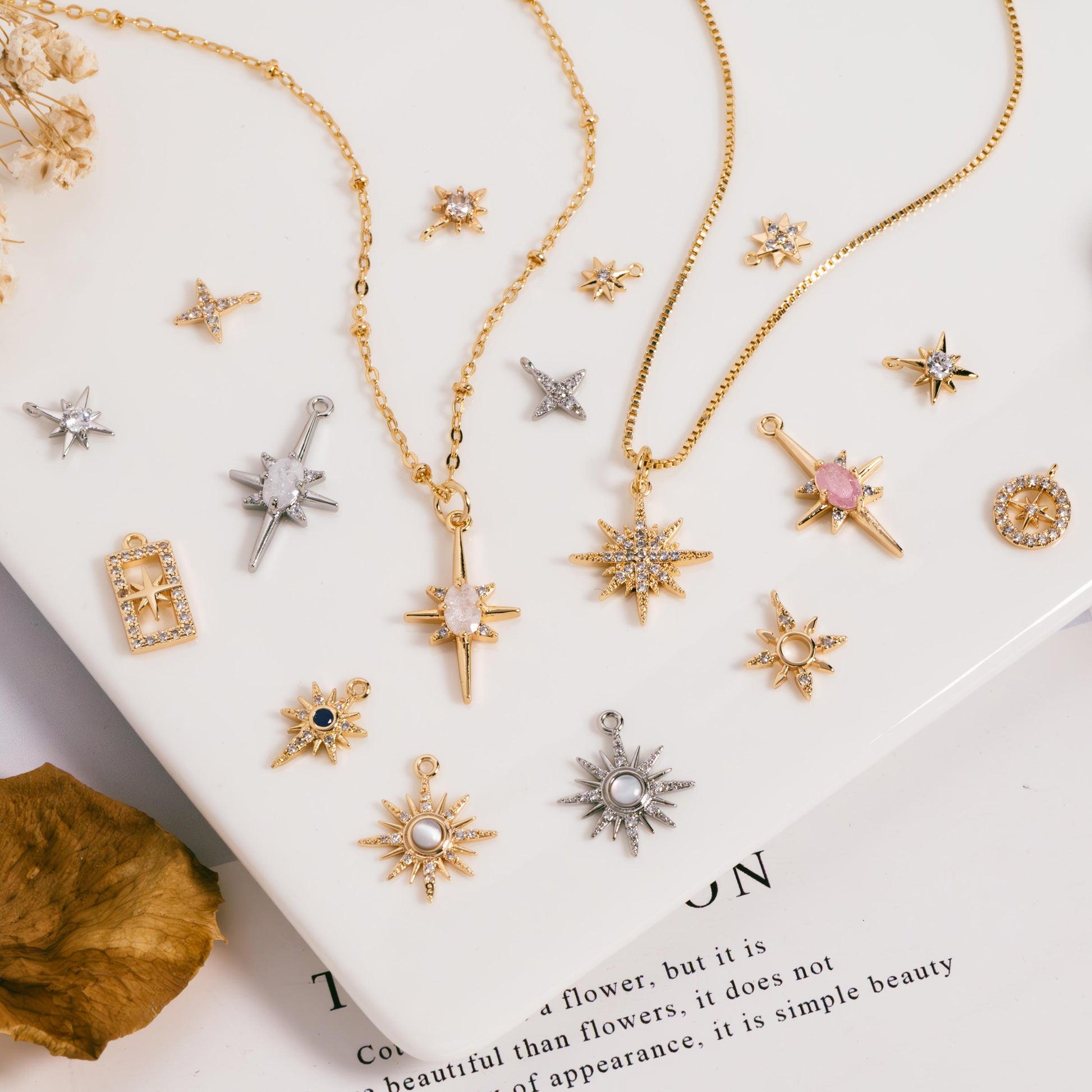 10pcs Gold/ Silver Tone North Star Charm, 18K Gold/ Rhodium plated Brass Mini Star Pendants (GB-924)