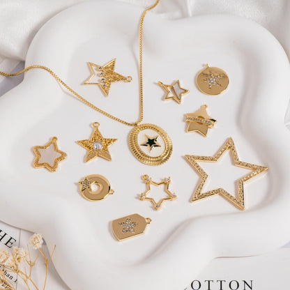 4pcs Gold Star Charm, Earring Findings, Jewelry Making, Diy Material, Jewelry Supplies (GB-2900)