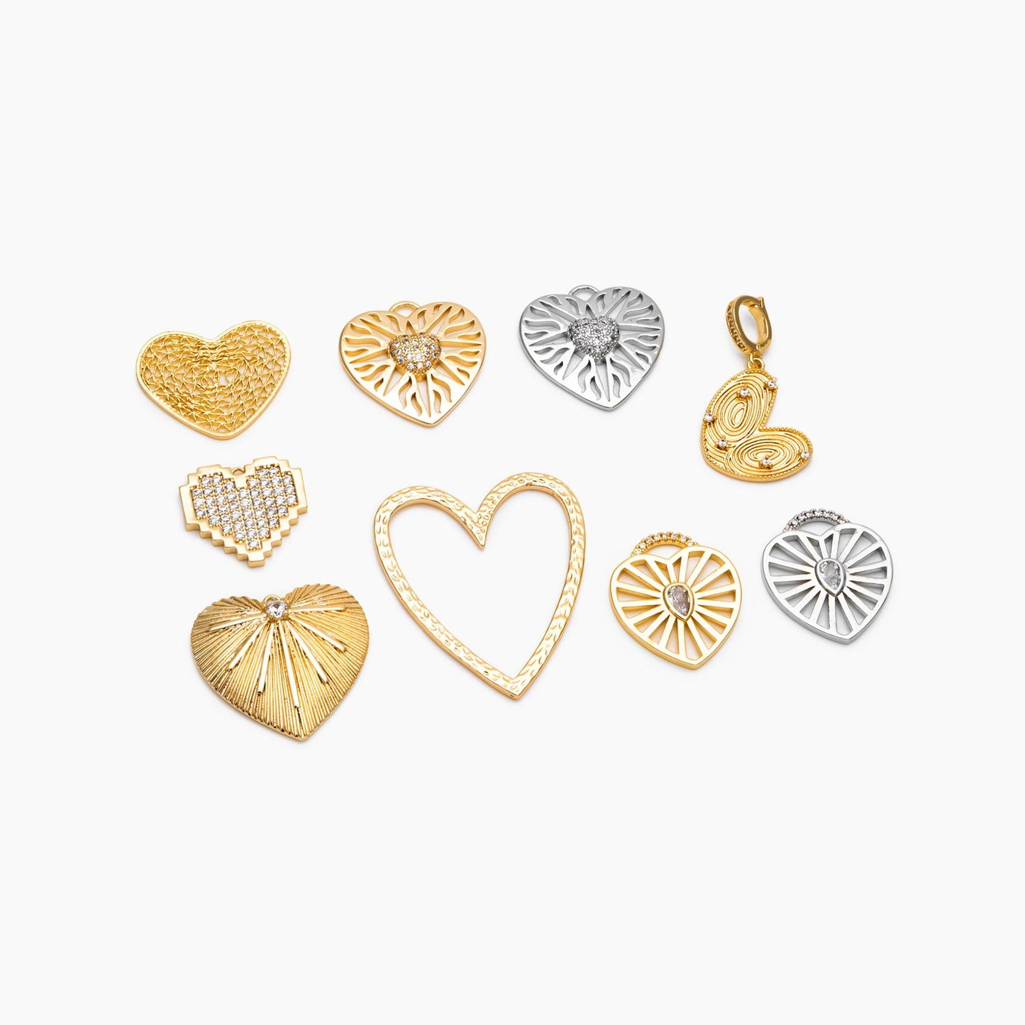4pcs Gold/ Silver Tone Heart Pendants, 18K Gold/ Rhodium plated Brass, Dainty Heart Charms (GB-1964)