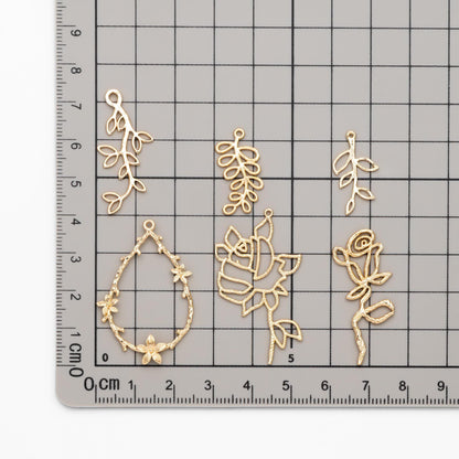 10pcs Gold Leaf Flower Charms, 18K Gold plated Brass, Dainty Earring Pendants (GB-120)