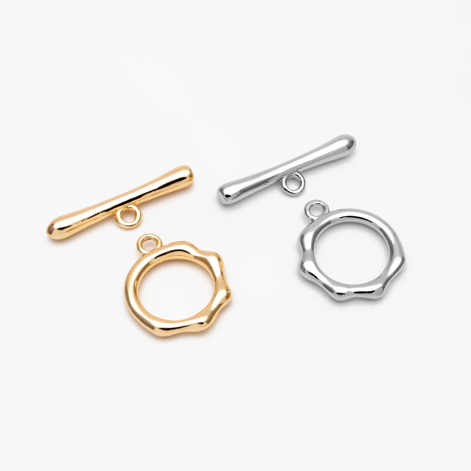 10 sets Gold/ Silver Round Toggle Clasp, Real Gold/ Rhodium plated Brass, Easy Close Clasp (#GB-1543-A)