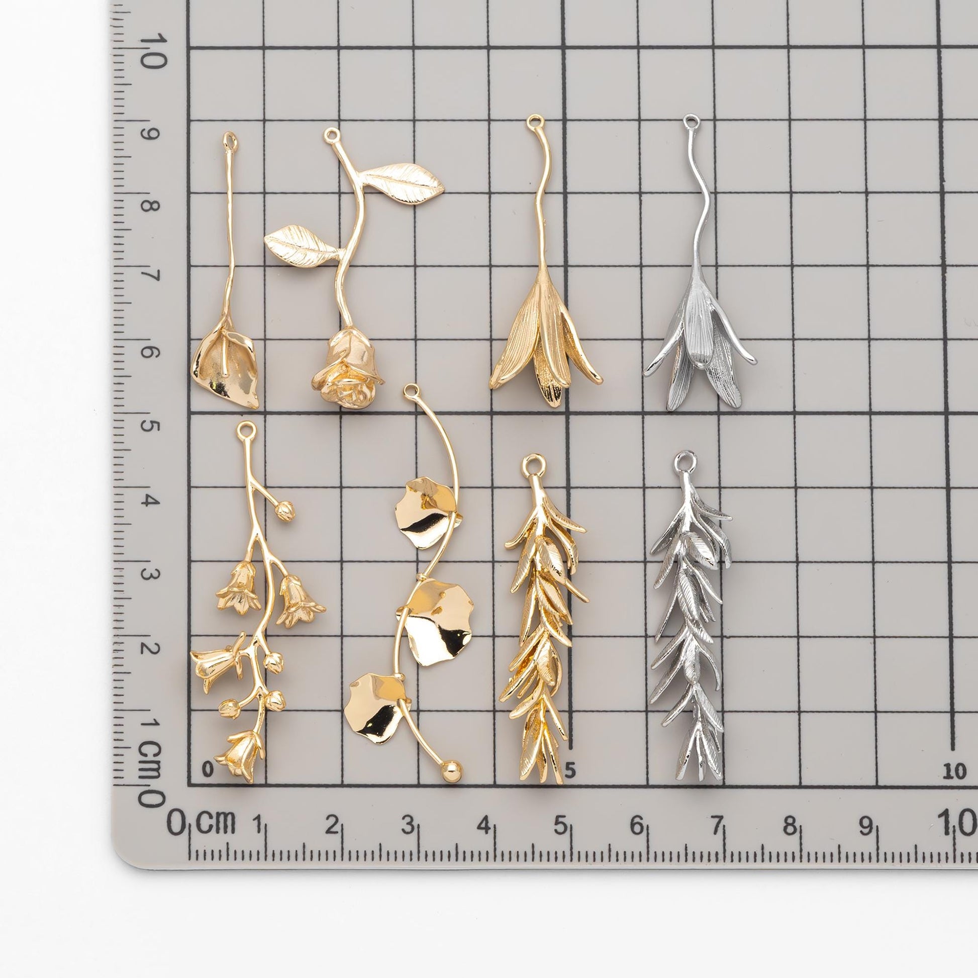 4pcs Gold/ Silver Tone Branch Leaf Charm Pendants , Gold/ Rhodium plated Brass, Lead Nickel Free (GB-954)