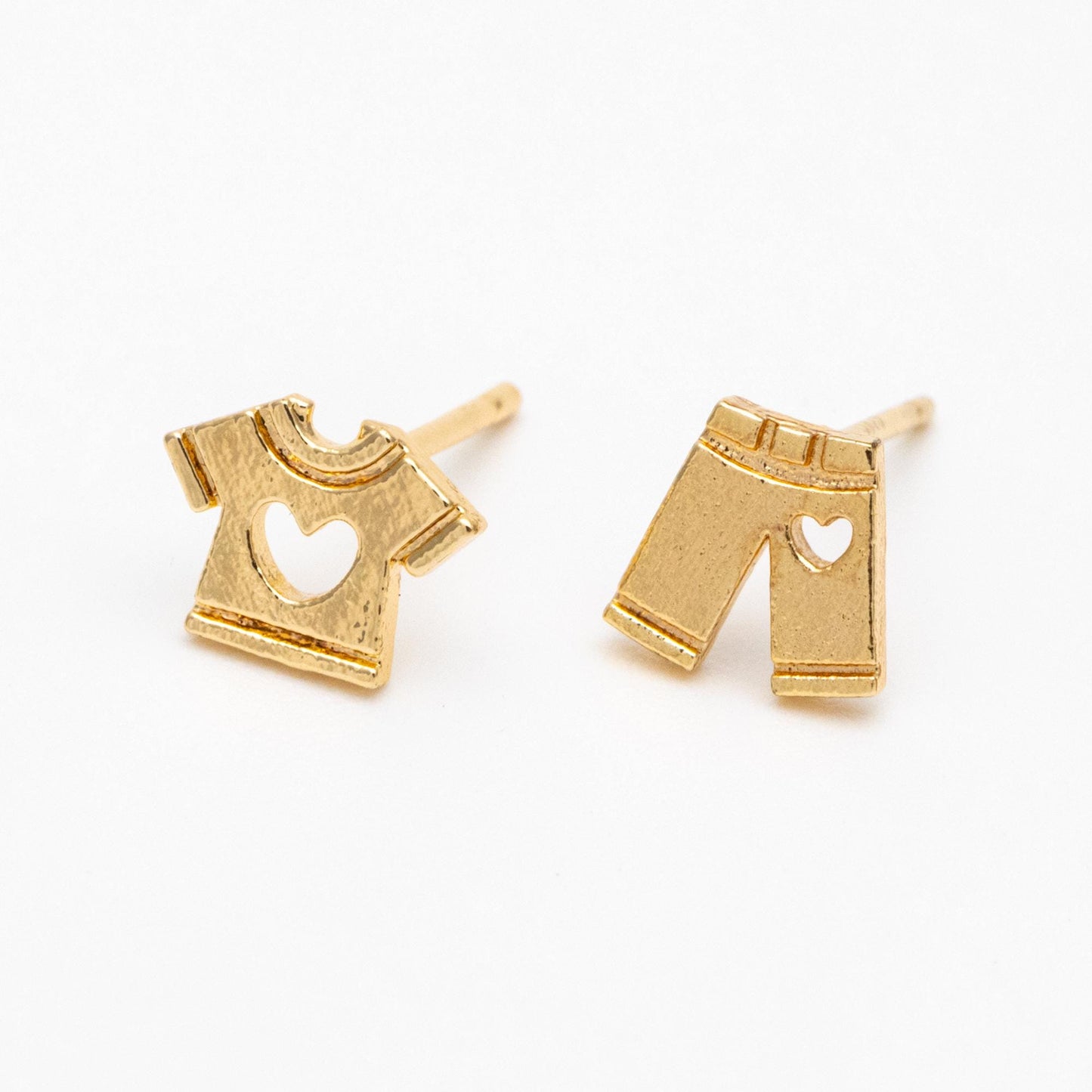 10pcs Gold Heart T-shirt/ Trousers Earrings, Gold Plated Brass Minimalist Stud Earrings (GB-3287)